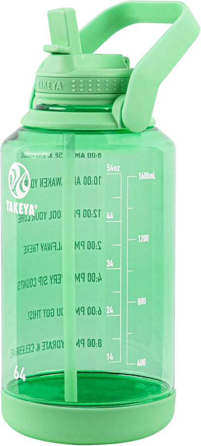 Takeya Motivational Water Bottle with Straw Lid and Time Marker (64 oz, Vivacity Purple) - Leakproof, BPA Free Water Bottle for Daily Intake Tracking