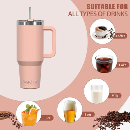 40 oz Tumbler with Handle,Tumbler with Lid and Straw,Double Wall Insulated Cup Stainless Steel Travel Mug(Cold for 34 Hours),Water Bottle for Iced Tea,Coffee,Cold Beverages(Purple)