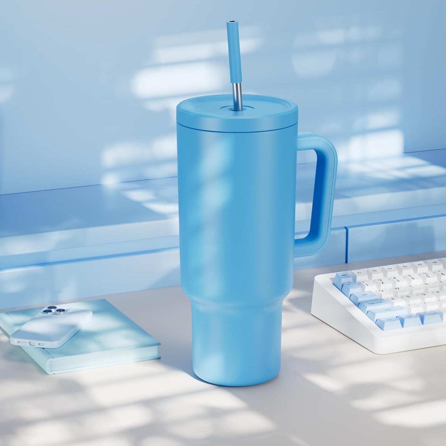 Meoky 40 oz Tumbler with Handle and Straw: Stainless Steel Insulated Tumbler with Lid and Straw - 100% Leak Proof Tumbler for Car Cup Holders - Travelers Commuters Workers, Donut