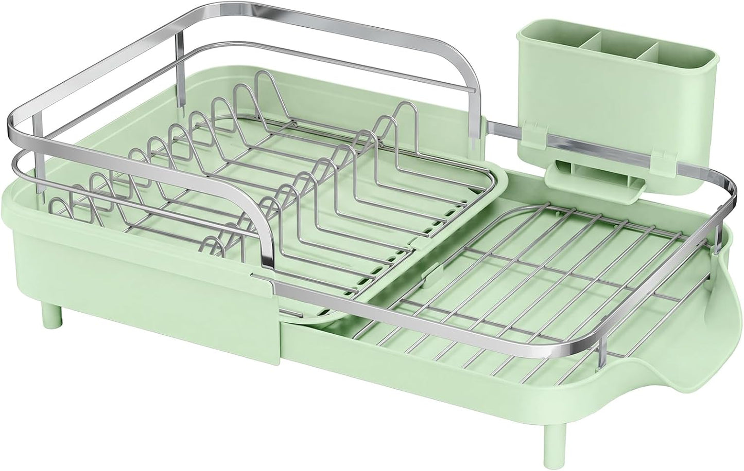 SAYZH Dish Drying Rack - Expandable Dish Rack for Kitchen Counter, Rust-Resistant Dish Drainer with Utensil Holder and Raised Guardrail, Kitchen Organizer for Cup and Bottle (Black)