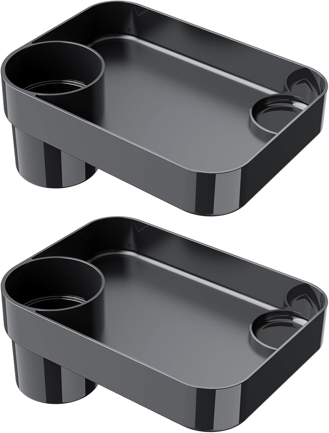 Car Seat Snack Tray for Toddlers - 3 Inch Cup Holder Fits Most Sippy Cups & Straw Bottles with Dip Well, Mess-Free Square Kids Travel Tray Road Trip Essentials, Black