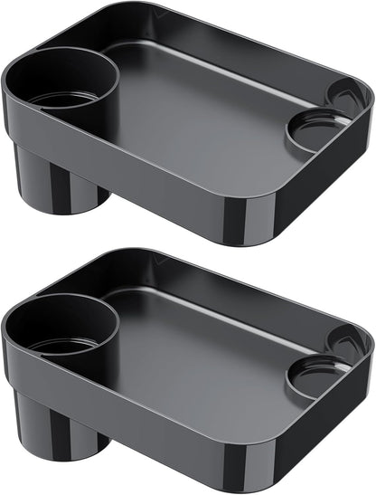 Car Seat Snack Tray for Toddlers - 3 Inch Cup Holder Fits Most Sippy Cups & Straw Bottles with Dip Well, Mess-Free Square Kids Travel Tray Road Trip Essentials, Black