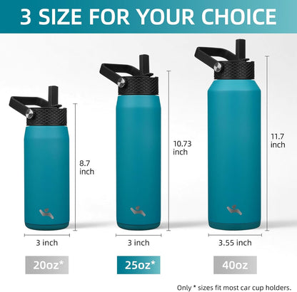 Konokyo 22oz Stainless Steel Bottles with 3 Lids Sport Insulated Water Bottle,Mint