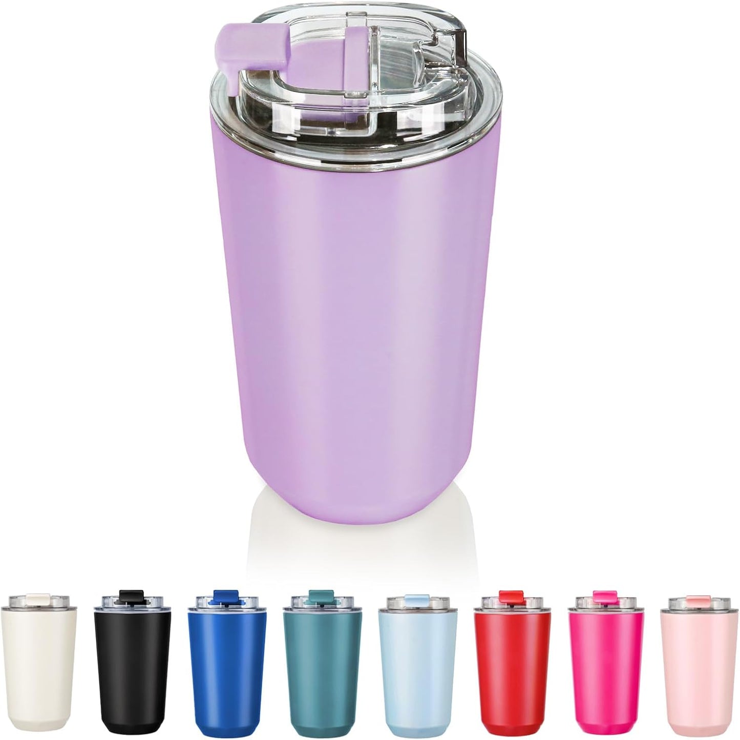 Puraville Insulated Tumblers with Lid, 14 oz Travel Coffee Mug Stainless Steel Vacuum Cup, Leak Proof Reusable Double Walled Coffee Tumbler for Iced and Hot Drinks, Cream