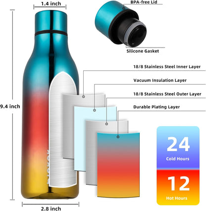 BJPKPK Insulated Water Bottles, 18 oz Stainless Steel Metal Water Bottle with Strap, BPA Free Leak Proof Jugs, Mugs, Flasks, Reusable Thermal Flasks for Sports & Travel, Black - Colors A