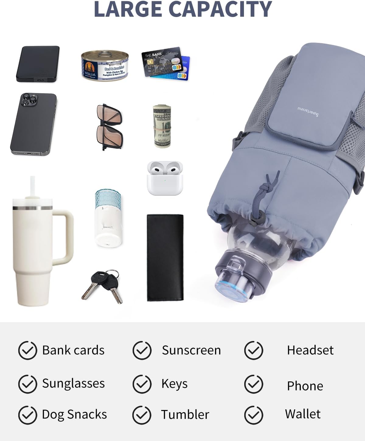sportsnew Large Water Bottle Bag for 32/40/64oz Cup & Tumbler,Crossbody Insulated Cup Sleeve Bottle Holder Carrier with Strap