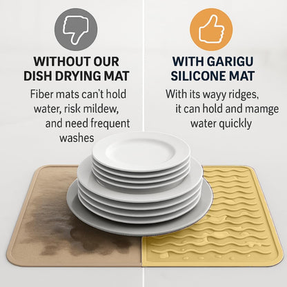 Silicone Drying Mat 16 × 12 – Gray Non-Slip Sink Mat for Kitchen Counter, Heat-Resistant Food-Grade Dish Pad, Easy-Clean Multipurpose Drawer Liner (Gray, 16'' x 12'')