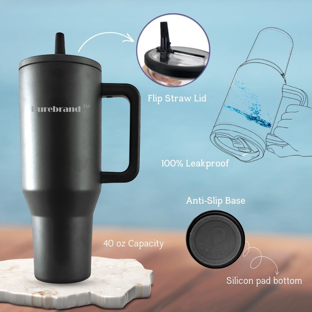 40 oz Tumbler. 100% Leak-Proof Splash-Proof Spill-Proof Lid with Handle and Flip Straw. Double Wall Vacuum Insulated Stainless Steel for Hydration at Home Office Car Gym and Playgrounds (Pink Sand)