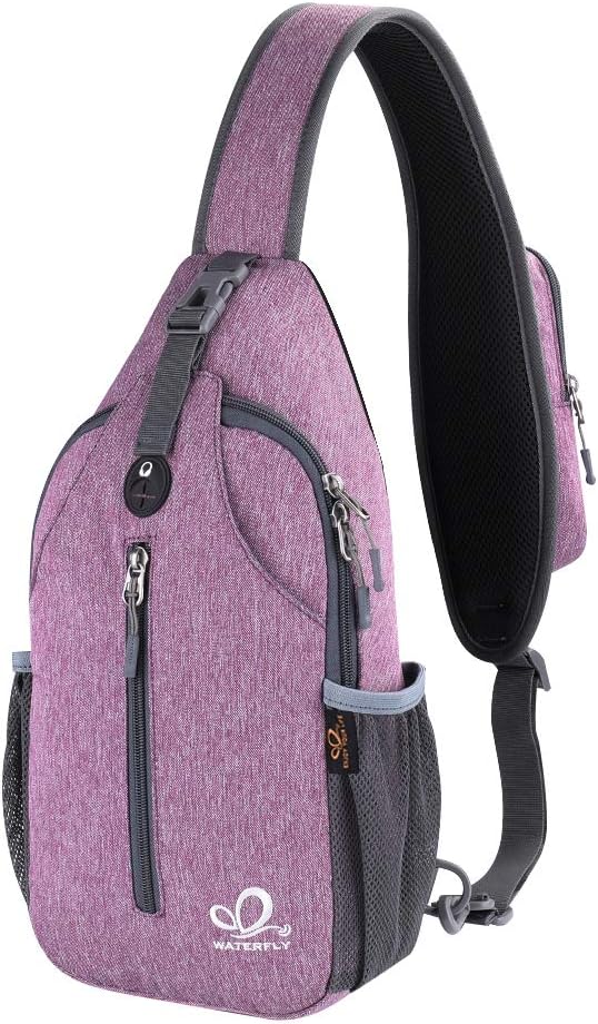 WATERFLY Crossbody Sling Backpack Sling Bag Travel Hiking Chest Bag Daypack (Black)