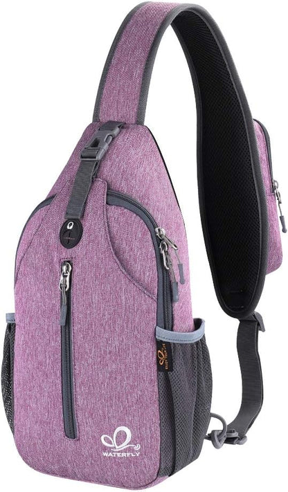 WATERFLY Crossbody Sling Backpack Sling Bag Travel Hiking Chest Bag Daypack (Black)