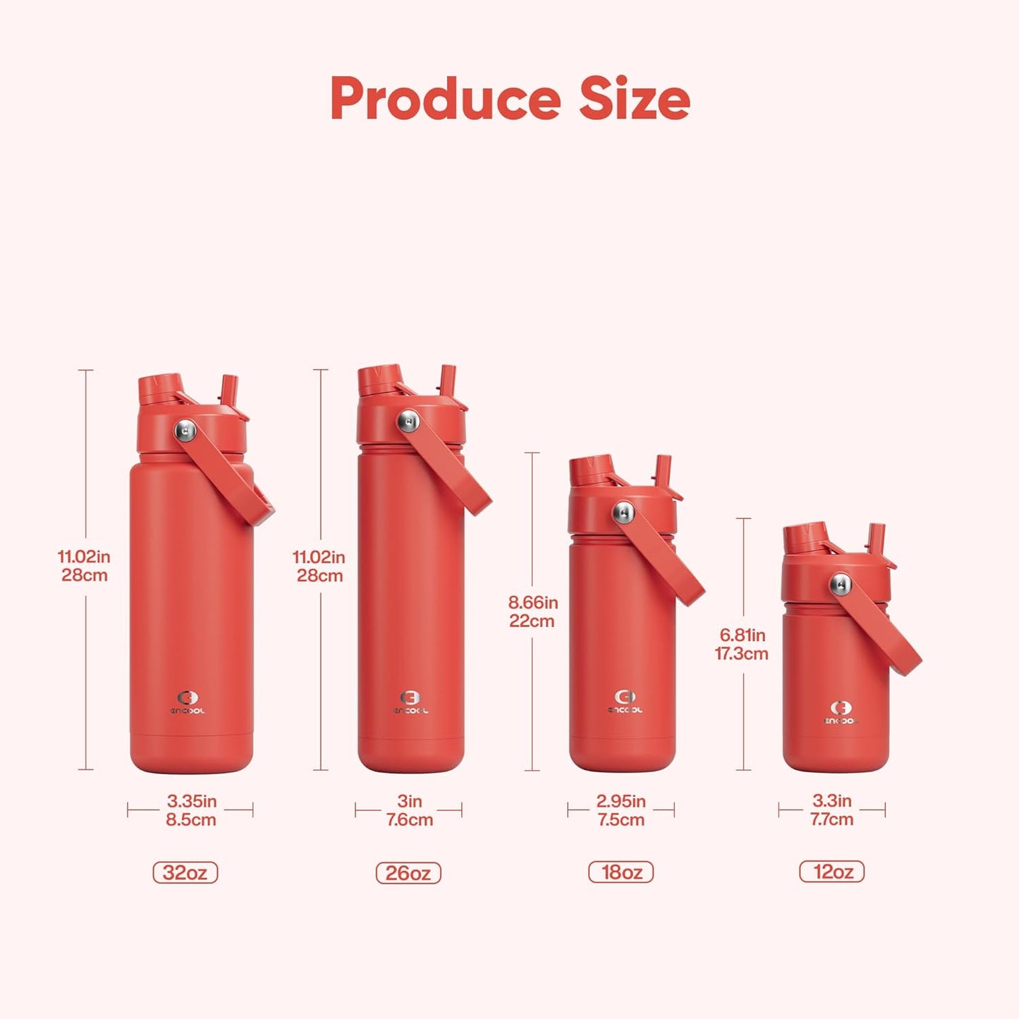 ENCOOL Insulated Water Bottle with Straw Stainless Steel Water Bottle, Leak-Proof, BPA-Free, Double Wall Vacuum Keeps Cold for 24 Hours for Sports, Travel, School (26 oz, Cotton Candy) - Colors D