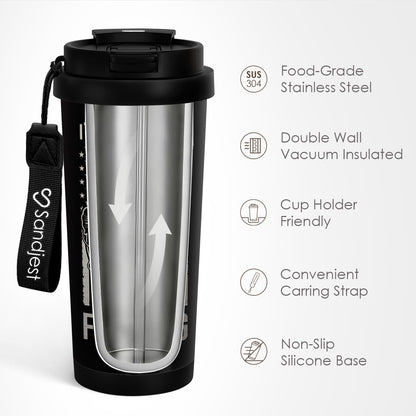 SANDJEST American Flag Tumbler - Stainless Steel 2-in-1 Lid Coffee Tumbler 18 oz, Patriotic Insulated Travel Mug Gift for Men Husband Dad, Birthday Christmas