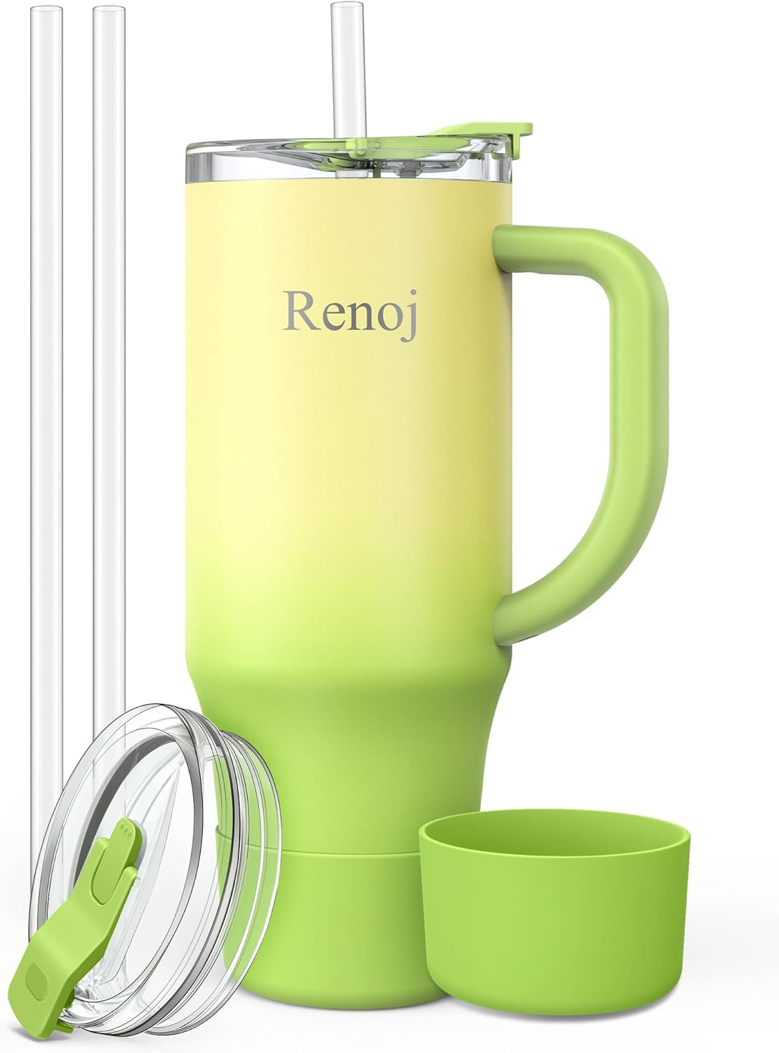 Renoj Insulated Mug 100% Leak Proof Insulated Water Bottle for Iced Coffee & Hot Drinks - Fits Car Cup Holder, Ideal Gift, 2 Straws & Silicone Boot - SnapShift Pink 32 oz