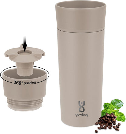 Travel Coffee Mug with 360°Lid, Travel Coffee Tumbler 16 oz Leak Proof, Stainless Steel Insulated Travel Mugs for Hot and Cold Spill Proof Leak Proof (Purple)