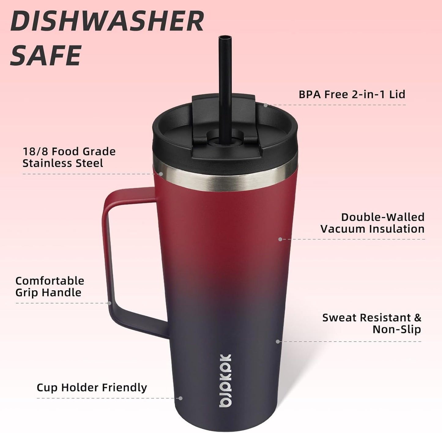 BJPKPK Insulated Tumbler with Handle, 18oz Insulated Tumblers with Lid and Straw, Stainless Steel Metal Water Bottles, Coffee Travel Mugs, Cups, Marshmallow