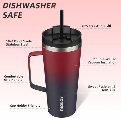 BJPKPK Insulated Tumbler with Handle, 18oz Insulated Tumblers with Lid and Straw, Stainless Steel Metal Water Bottles, Coffee Travel Mugs, Cups, Marshmallow