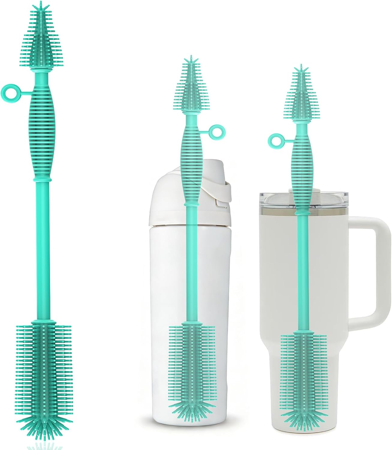Silicone Bottle Brush,Double Sided with Sturdy Handle,Easy to Clean & Scratch-Free Brush for Baby Bottles,Sports Bottles,Insulated Bottles and 30/40 oz Tumblers(Green)