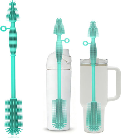 Silicone Bottle Brush,Double Sided with Sturdy Handle,Easy to Clean & Scratch-Free Brush for Baby Bottles,Sports Bottles,Insulated Bottles and 30/40 oz Tumblers(Green)