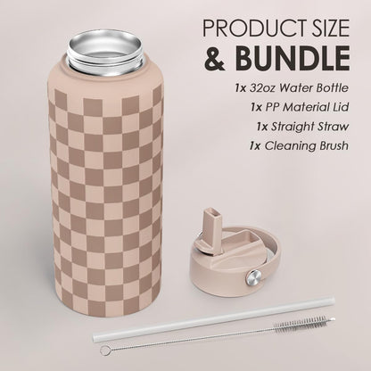 SANDJEST Pickleball Gift for Women, Water Bottle Stainless Steel 32oz with Lid & Straw, Sport Insulated Bottles Gifts for Girls Friends Teens Birthday Christmas