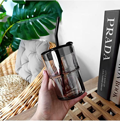 BLUEPOLAR 13oz/400ml Tumbler Water Glass, Cups with Straw and Lid Sealed Carry on for Coffee, Iced Tea, Thick Wall Insulated Glass Cup (Amber)…