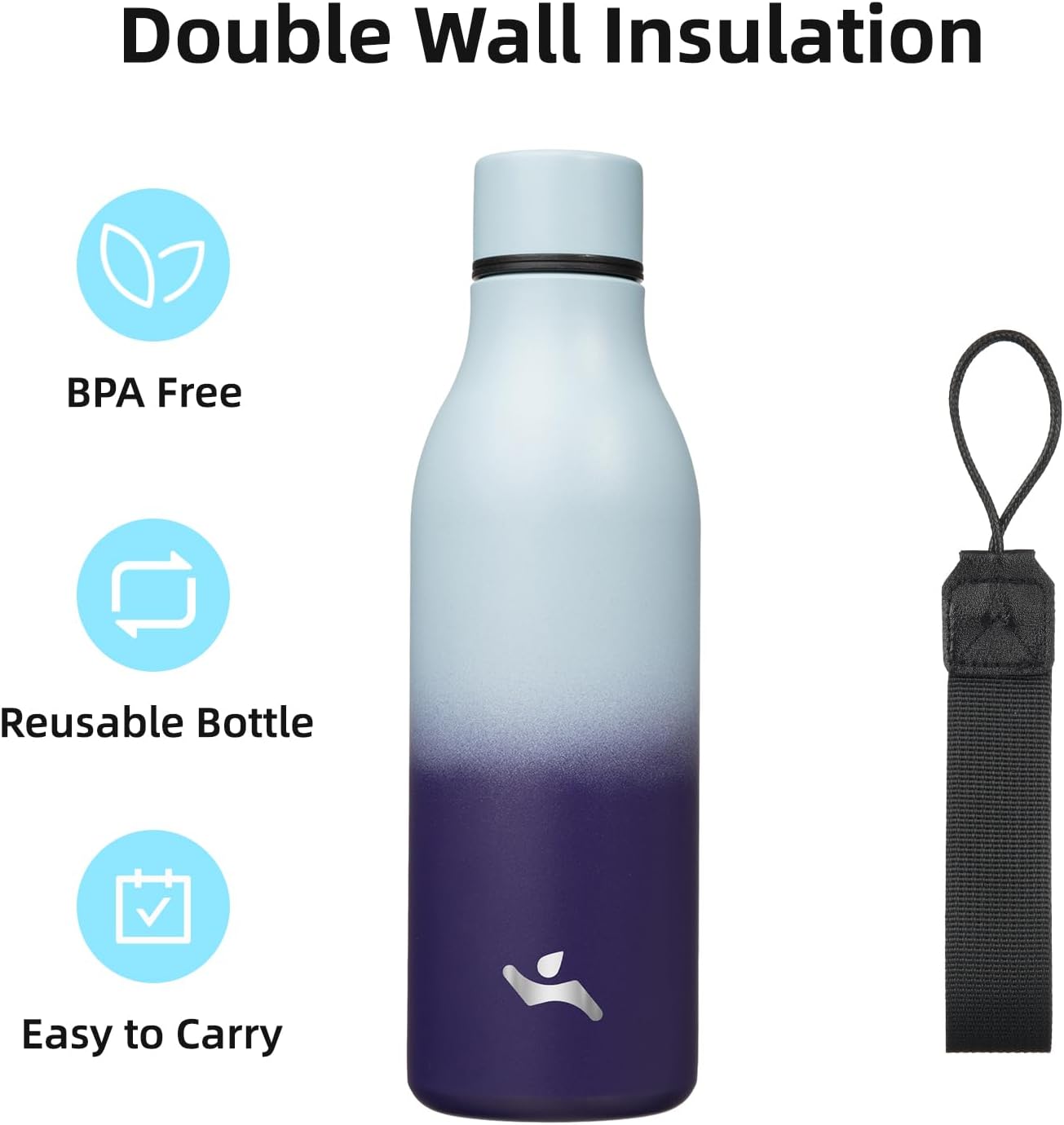Konokyo Insulated Water Bottle with Strap,18 oz Double Wall Stainless Steel Vacuum Bottles Metal Water Flask,Macaron Green - Colors B