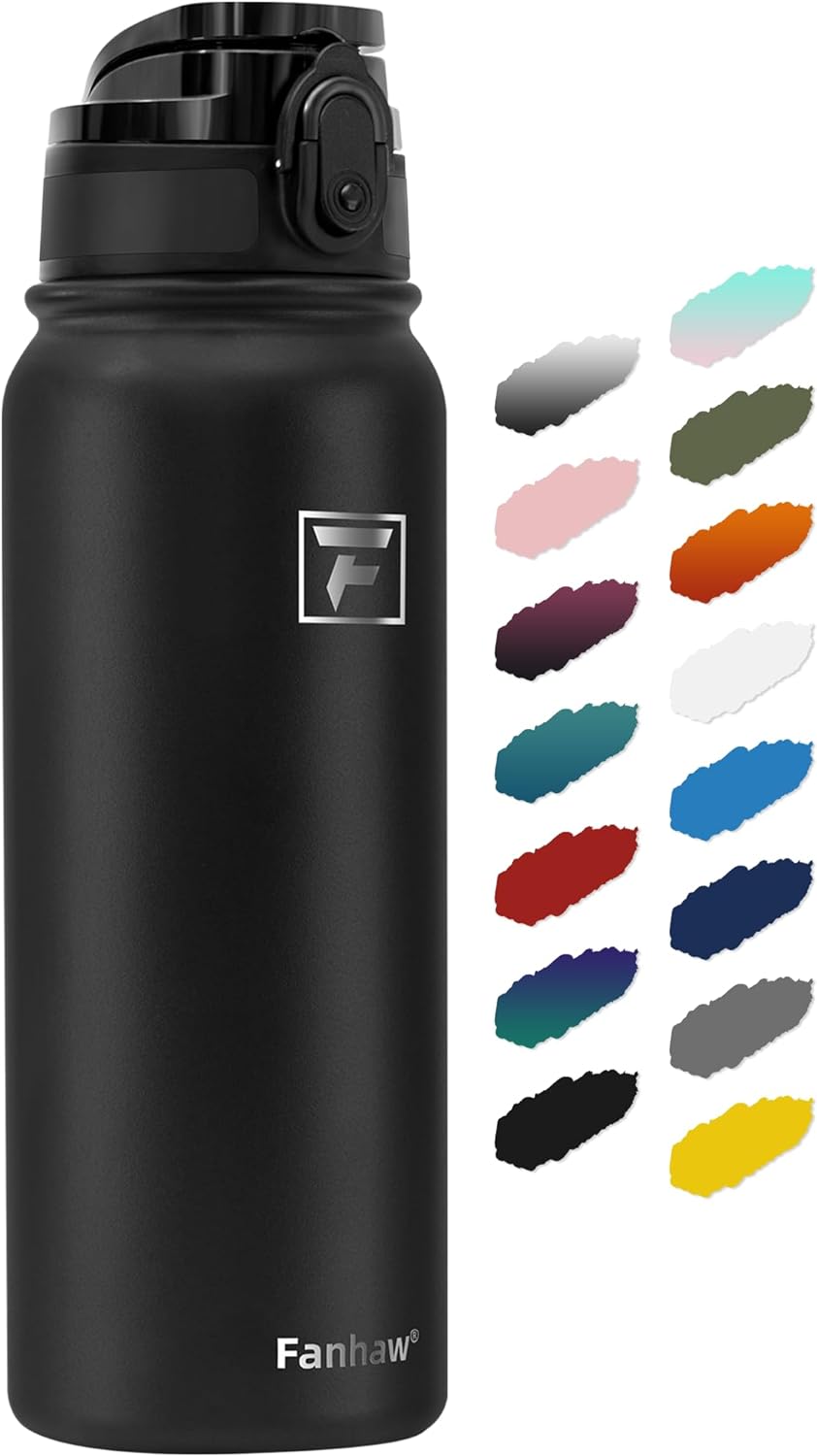 Fanhaw 20 oz Insulated Stainless Steel Water Bottle with Anti-Dust Chug Lid, Leakproof Vacuum Metal Everyday Use Bottle for Kids, Teens & Adults, Back to School Essentials (Green Blue)
