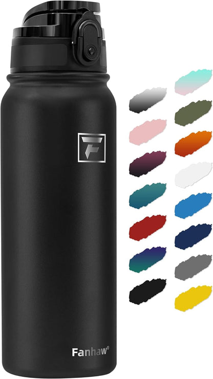 Fanhaw 20 oz Insulated Stainless Steel Water Bottle with Anti-Dust Chug Lid, Leakproof Vacuum Metal Everyday Use Bottle for Kids, Teens & Adults, Back to School Essentials (Green Blue)