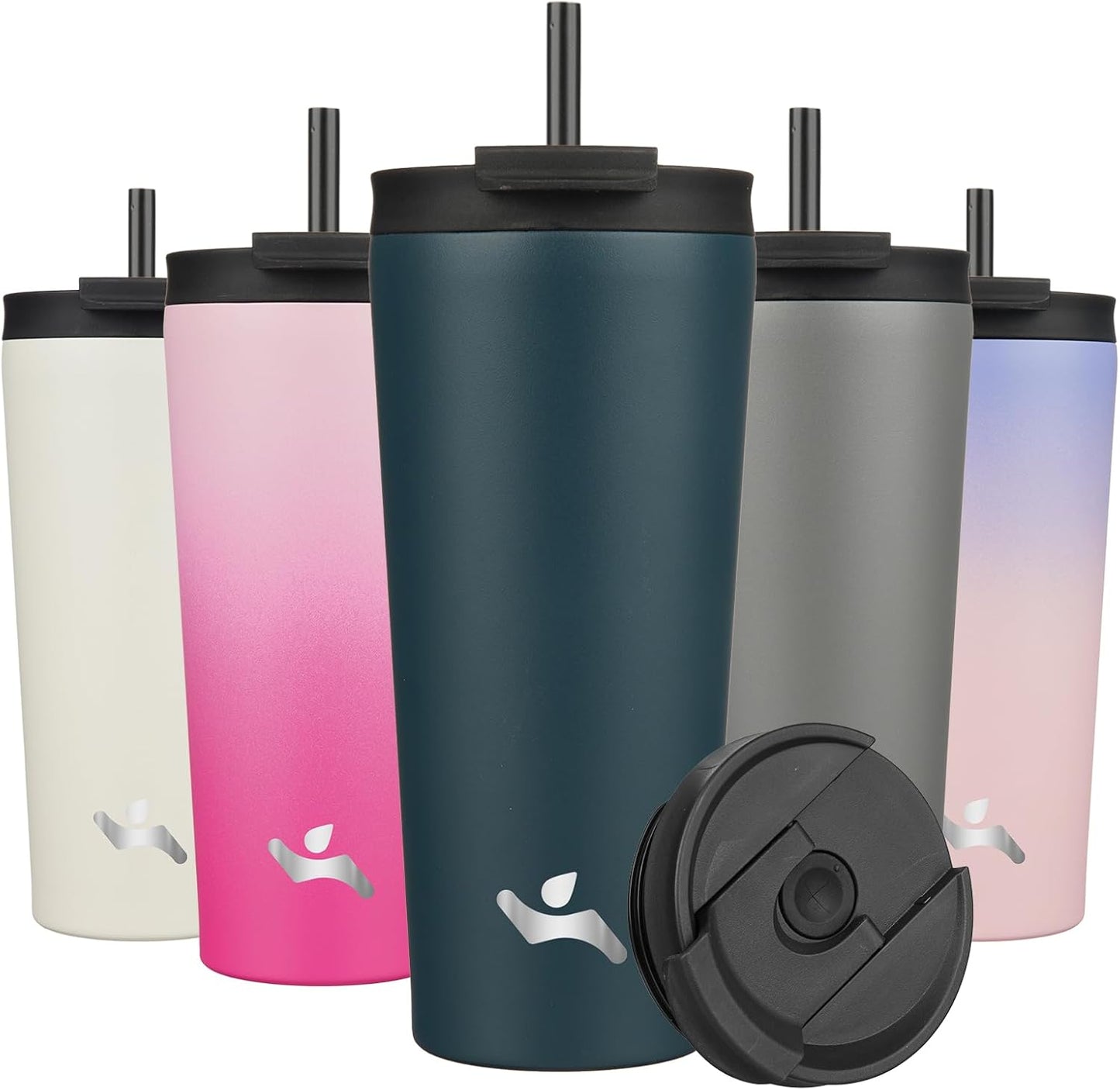 Konokyo 30 OZ Insulated Tumbler with Lid and 2 Straws Stainless Steel Water Bottle Vacuum Travel Mug Coffee Cup,Pastel Sunset
