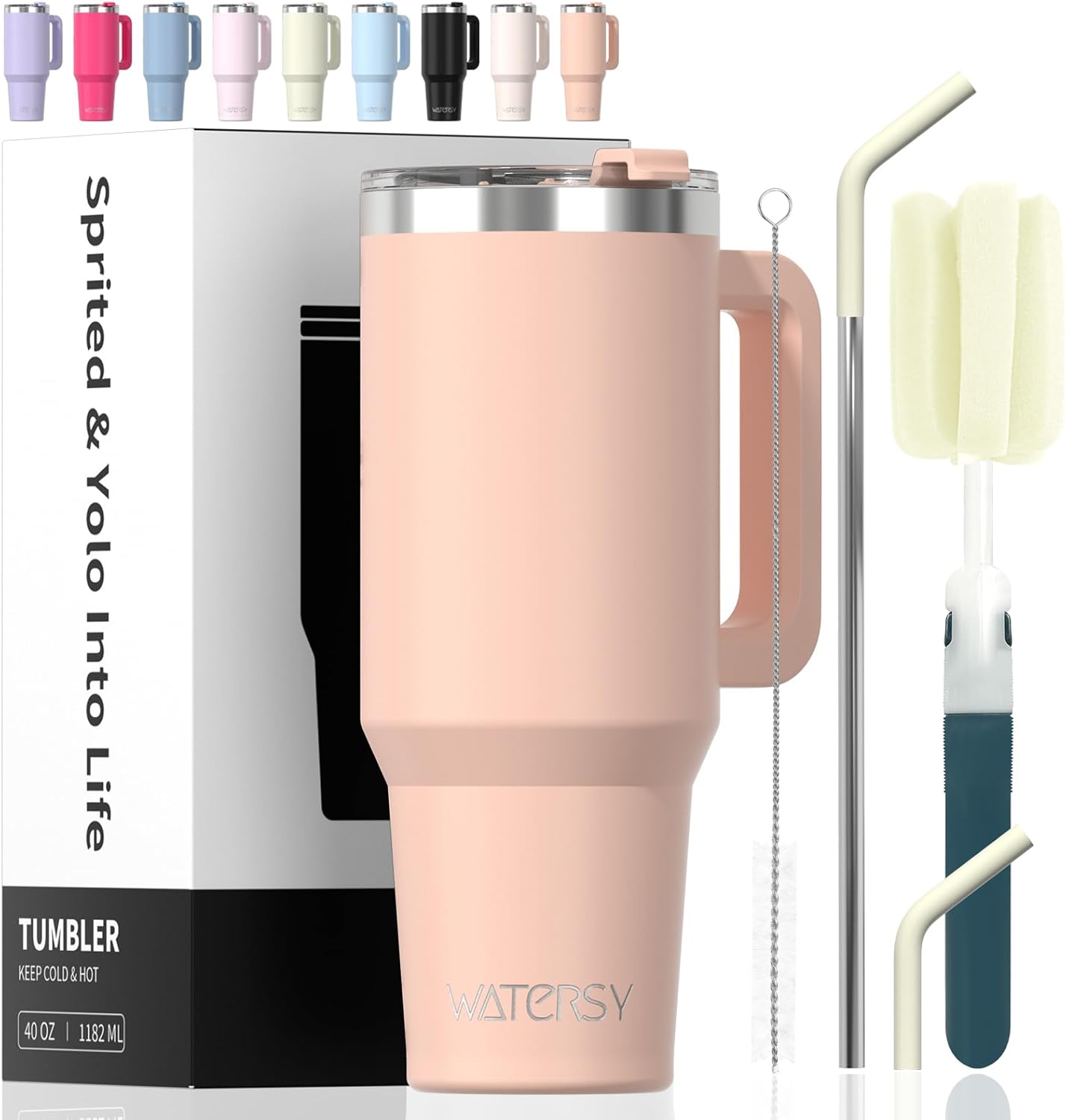 40 oz Tumbler with Handle,Tumbler with Lid and Straw,Double Wall Insulated Cup Stainless Steel Travel Mug(Cold for 34 Hours),Water Bottle for Iced Tea,Coffee,Cold Beverages(Purple)