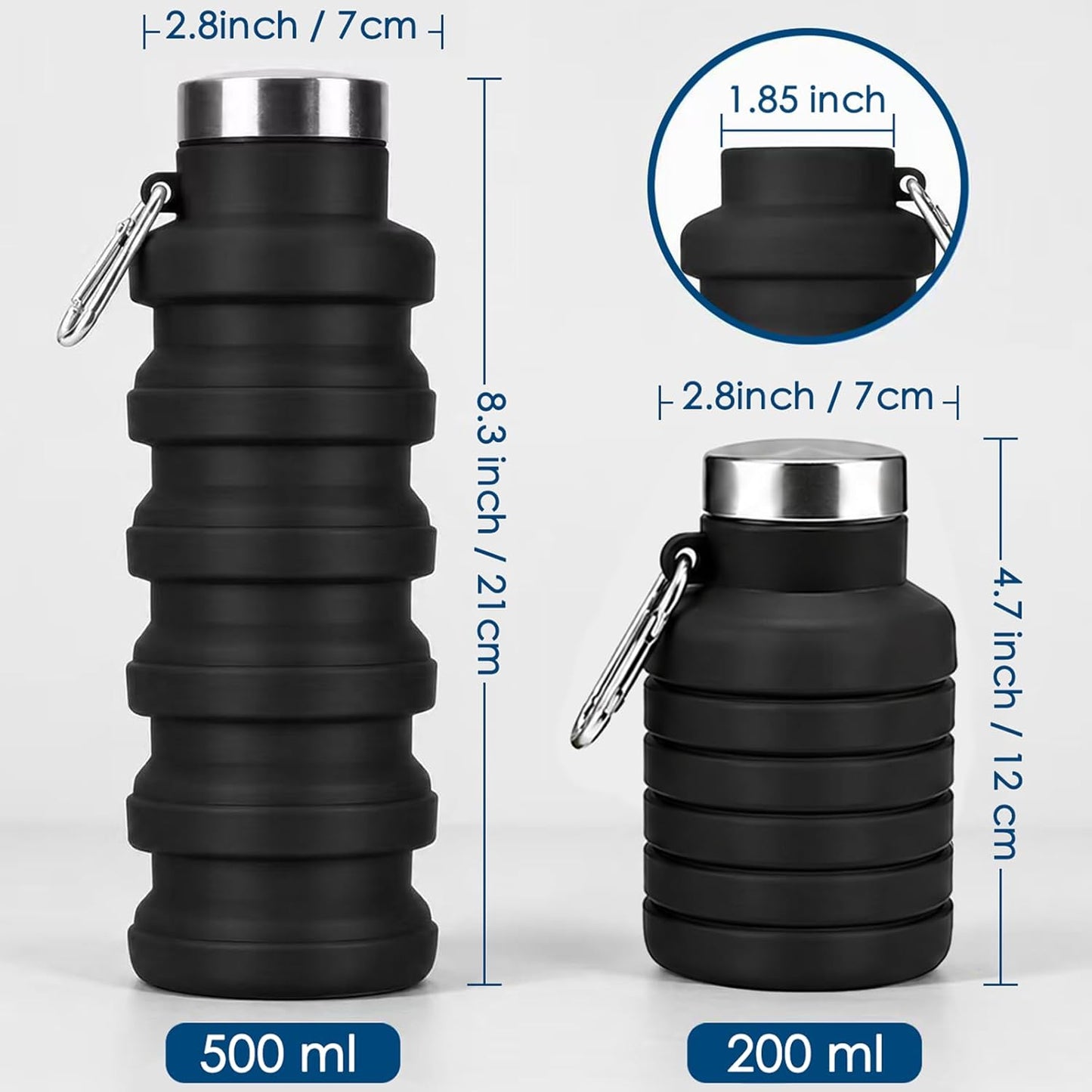 4 Pack Collapsible Water Bottles, 16oz Portable Reusable Silicone Water Bottle, Foldable Water Bottles for Travel Gym Camping Hiking, Leak Proof Sports Water Bottle with Carabiner (Bright Color)
