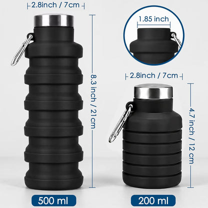 4 Pack Collapsible Water Bottles, 16oz Portable Reusable Silicone Water Bottle, Foldable Water Bottles for Travel Gym Camping Hiking, Leak Proof Sports Water Bottle with Carabiner (Bright Color)