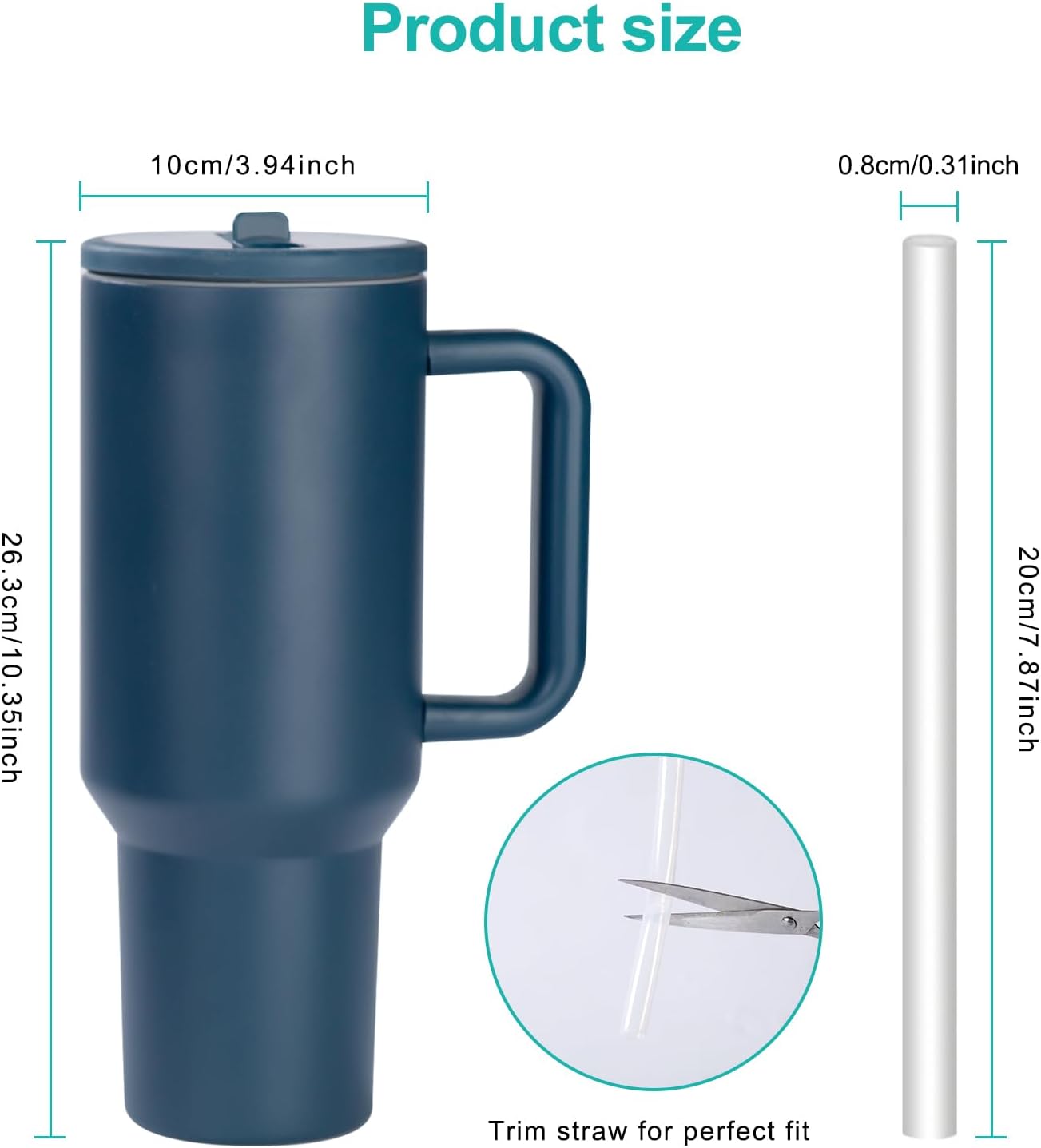 40 oz Insulated Tumbler with Handle,Flip Straw,Lid & Rubber Base Stainless Steel Water Bottle - Leak Proof Vacuum Insulated Mug BPA Free Reusable Travel Cup Gifts for Women/Men (light blue)