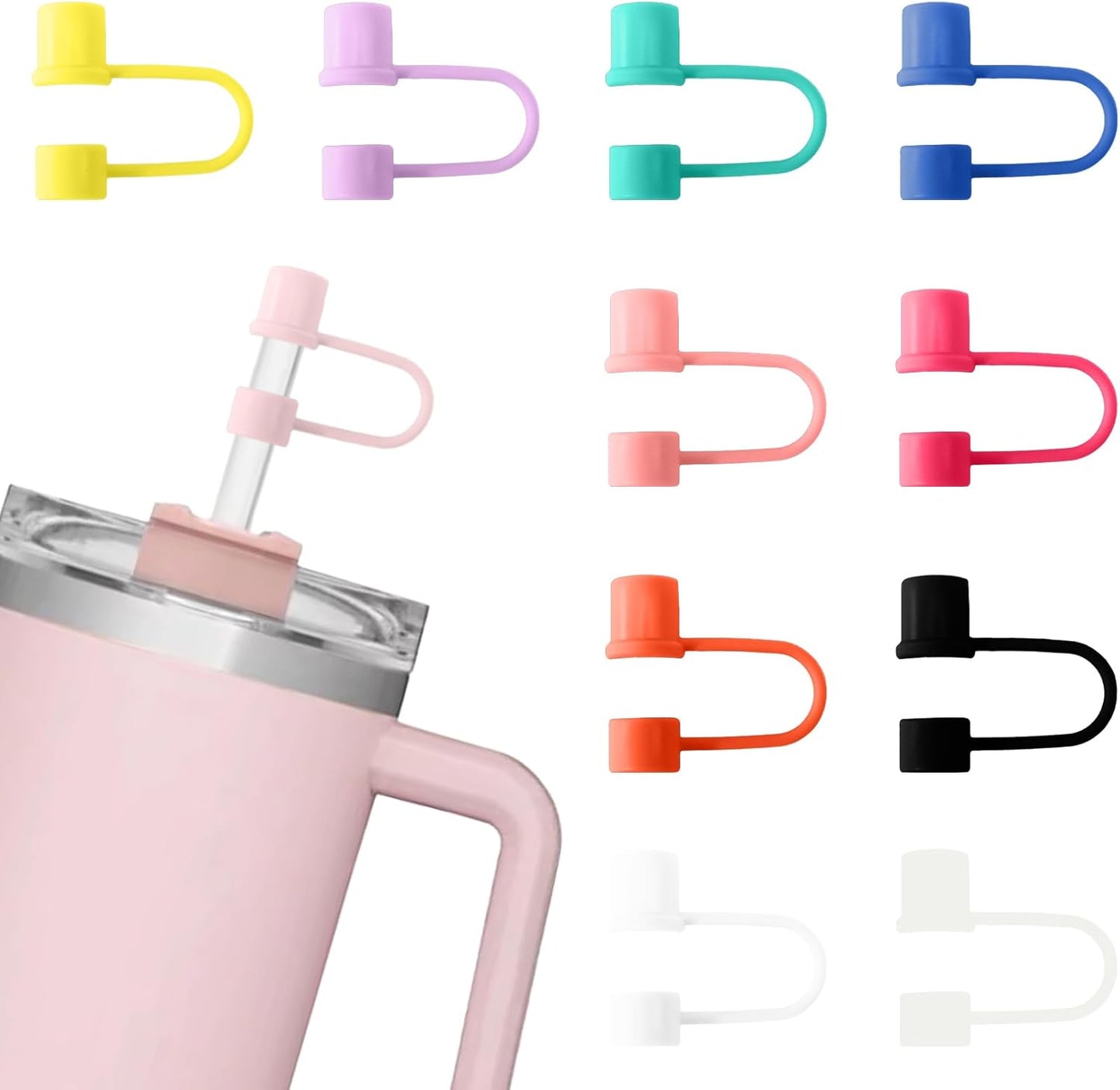 6PCS Silicone Straw Covers Cap Compatible with Stanley Cup 30-40 oz Tumbler with Handle 10mm Straw Toppers，Dust-Proof Reusable Straw Cover for Stanley Cup Accessories (Black)