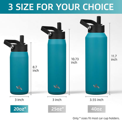 Konokyo 22oz Stainless Steel Bottles with 3 Lids Sport Insulated Water Bottle,Mint