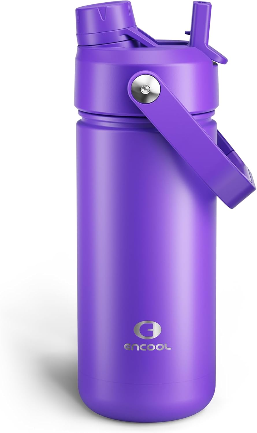 ENCOOL Insulated Water Bottle with Straw Stainless Steel Water Bottle, Leak-Proof, BPA-Free, Double Wall Vacuum Keeps Cold for 24 Hours for Sports, Travel, School (26 oz, Cotton Candy) - Colors A