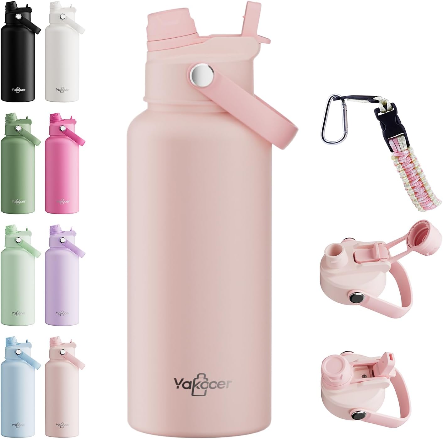 26oz Insulated Water Bottle with 2-in-1 Straw and Spout Lid, 304 Stainless Steel Water Bottle Keep Cold for 24H,Leak-Proof,Sports Water Bottle with Braided Carry Strap for Gym,Travel,Outdoors,Black