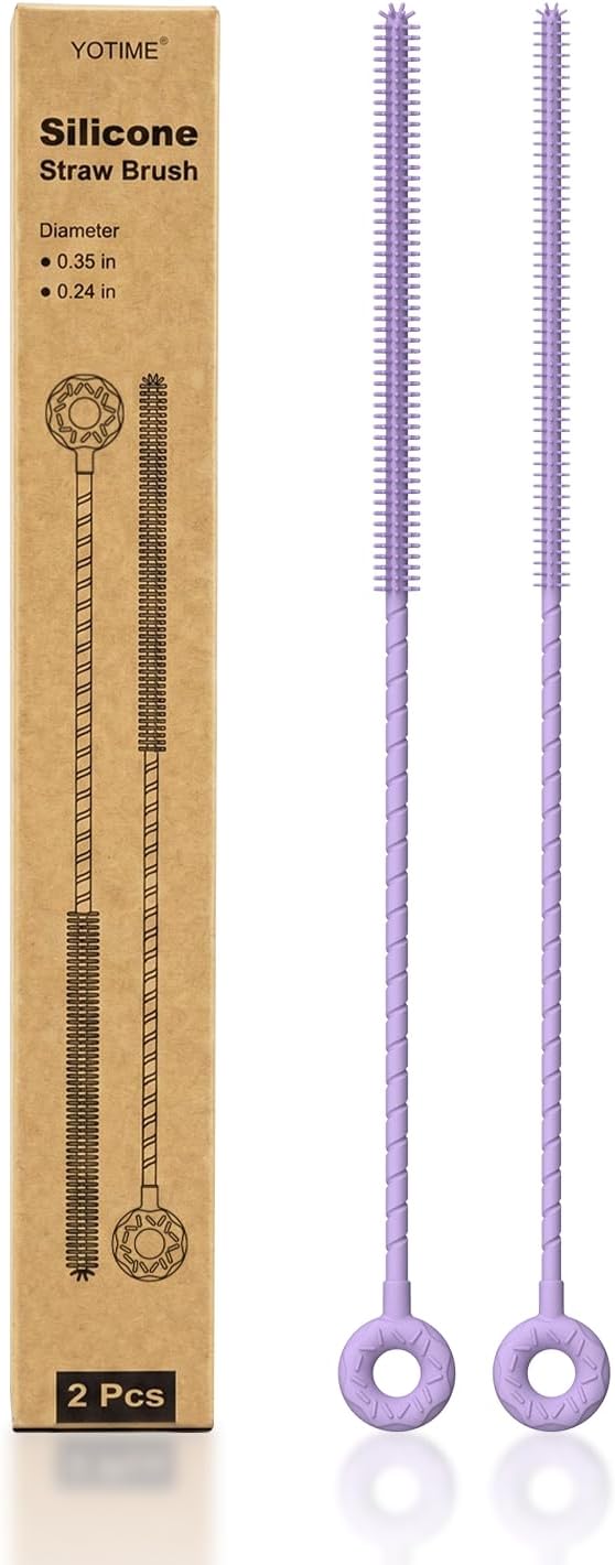 YOTIME Silicone Straw Cleaner Brush, 2 Pcs Reusable Straw Brush(6mm+9mm) for Cleaning Narrow & Wide Straws, Tumblers, Blue