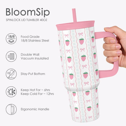 SANDJEST Pickleball Stainless Steel Locking Lid Silicone Straw Tumbler with Handle 40oz, Insulated Stainless Steel Travel Cup for Women Girls Friends Players, Gift Idea for Birthday Christmas