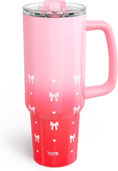 YOME 40oz Nurse Tumbler with Handle and Flip Straw | Stainless Steel Insulated Water Bottle | Keeps Drinks Cold | Dishwasher Safe | Cupholder Friendly | Gift Gym Travel Yoga