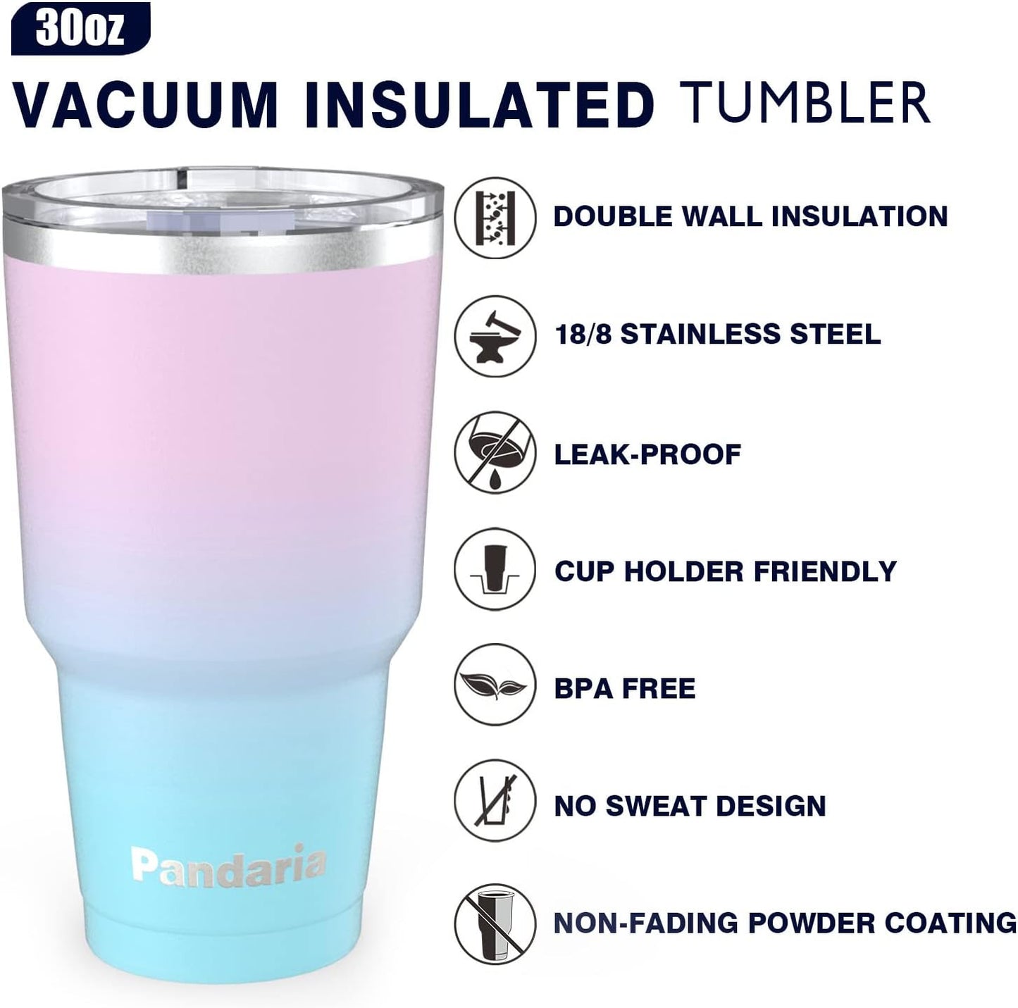 30 oz Travel Coffee Tumbler Cup, Double Wall Stainless Steel Reusable Spill Proof Tumbler with Straw, Leak Proof Insulated Tumbler with Straw for Iced Coffee, Tea & Water (Black)