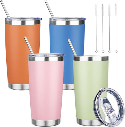 20 oz Tumbler with Lids and Straws, Stainless Steel Insulated Travel Coffee Mug, Double Wall Vacuum Insulated Tumblers, Powder Coated Coffee Tumbler for Cold & Hot Drinks (Light Purple)