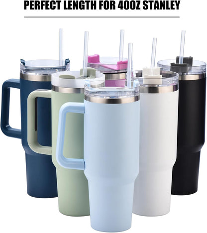 ALINK 12-Pack Reusable Clear Plastic Straws, 10.5 in x 0.3 in Replacement Tumbler Straws, BPA-Free Dishwasher-Safe Hard Straws with Brush for Stanley, YETI, Starbucks, Owala, Mason Jars 16–32 oz Cups