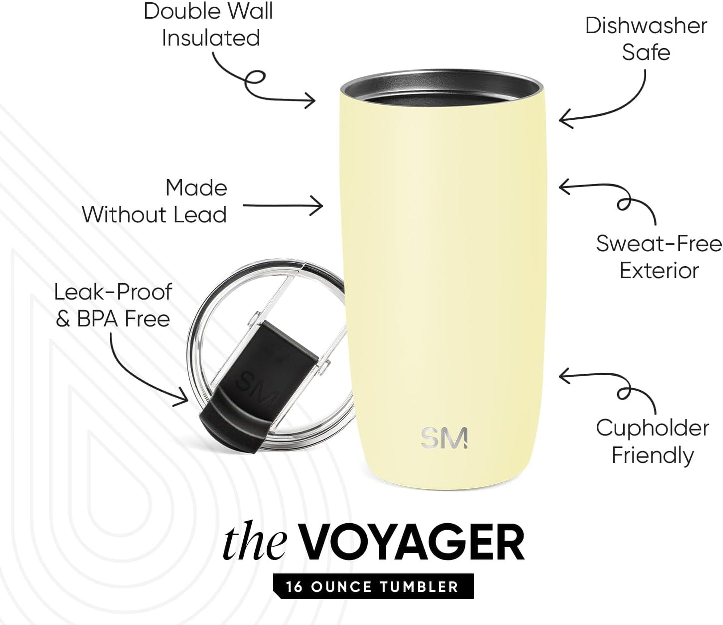 Simple Modern Voyager Tumbler with Flip Lid | Travel Coffee Mug | Insulated Stainless Steel Cold Brew Iced or Hot Coffee Cup | Gifts for Women Men Her Him | 16oz, Almond Birch