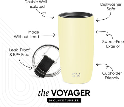 Simple Modern Voyager Tumbler with Flip Lid | Travel Coffee Mug | Insulated Stainless Steel Cold Brew Iced or Hot Coffee Cup | Gifts for Women Men Her Him | 16oz, Almond Birch