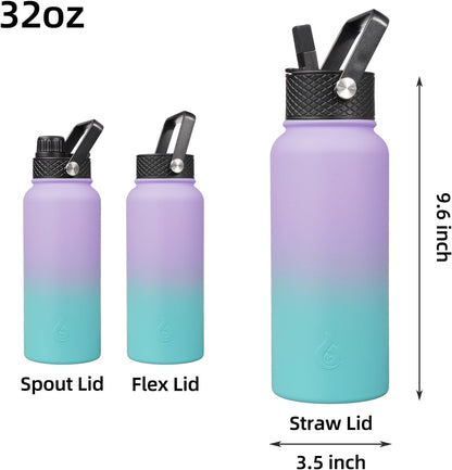 BJPKPK Insulated Water Bottles with Straw Lid, 40oz Stainless Steel Water Bottles with 3 Lids, BPA Free Leakproof Thermo, Tumblers, Cups for Sports, Gym- Midnight - Colors B