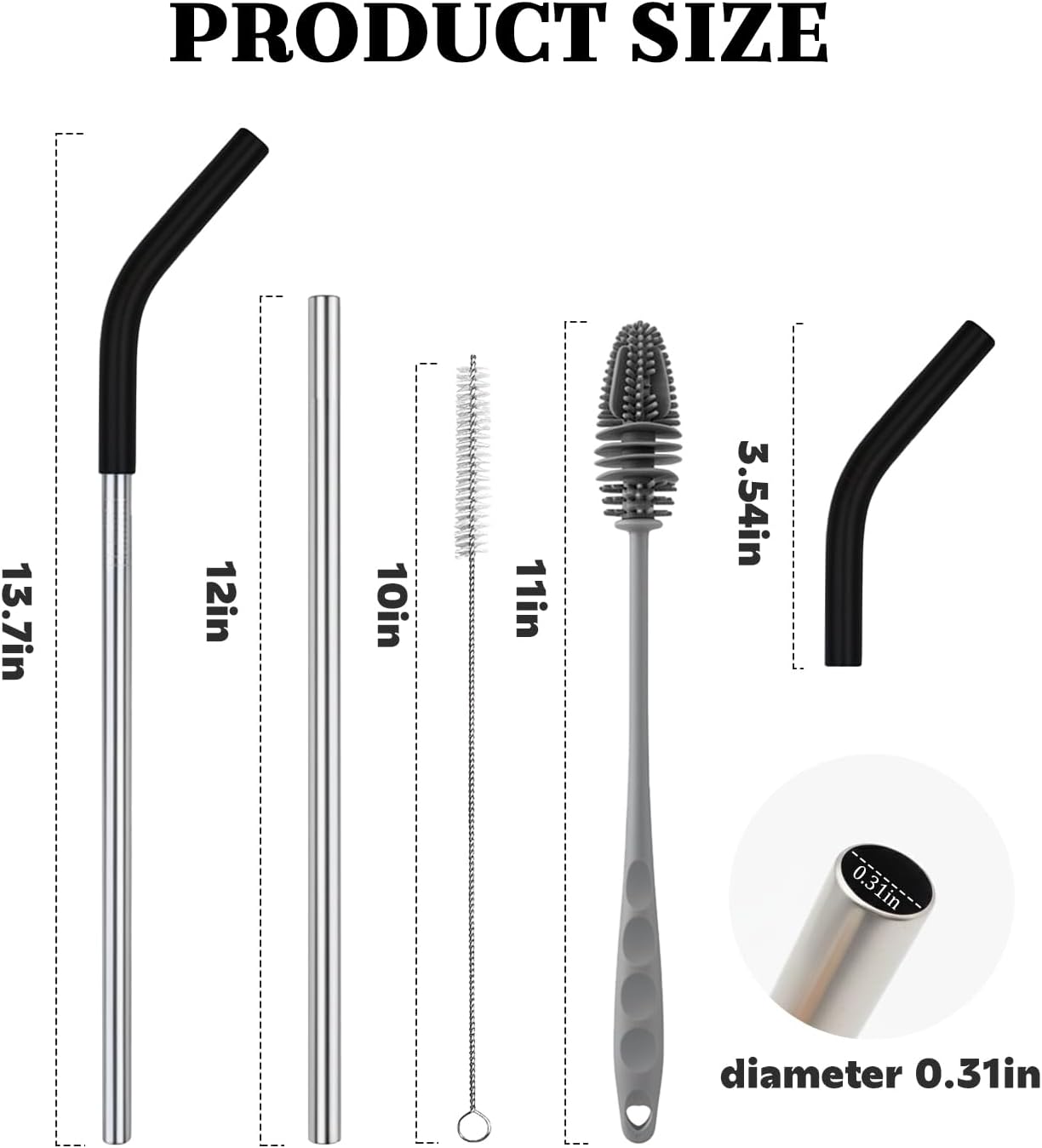 Replacement Straws for 40oz Stanley Tumblers,4 Pack Metal Straws Reusable Compatible with 40oz Cup,12" Extra Long Stainless Steel Straw with Silicone Tips,Cleaner Brush and Tumbler Brush