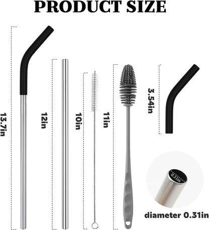 Replacement Straws for 40oz Stanley Tumblers,4 Pack Metal Straws Reusable Compatible with 40oz Cup,12" Extra Long Stainless Steel Straw with Silicone Tips,Cleaner Brush and Tumbler Brush