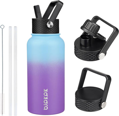BJPKPK Insulated Water Bottles with Straw Lid, 40oz Stainless Steel Water Bottles with 3 Lids, BPA Free Leakproof Thermo, Tumblers, Cups for Sports, Gym- Midnight - Colors A