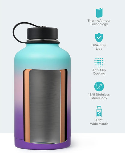 BUZIO 40oz Insulated Water Bottle, Triple Wall Vacuum Stainless Steel Water Flask with 2 lids, Lead-Free BPA-Free Straw Lid Sports Canteen Jug, Cold 48H & Hot 24H- Black - Colors B