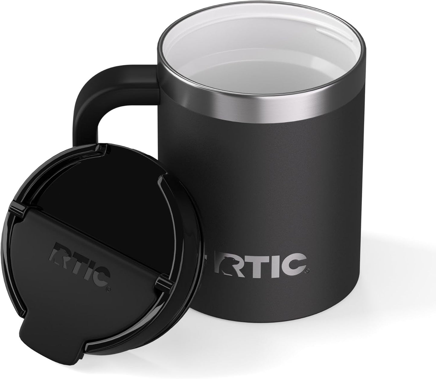 RTIC 12oz Essential Mug with Lid and Handle, Ceramic Lined, Insulated, Stainless Steel, Metal, Double Wall Vacuum-Insulation, Portable, Travel Cup for Hot and Cold Drink, Beach